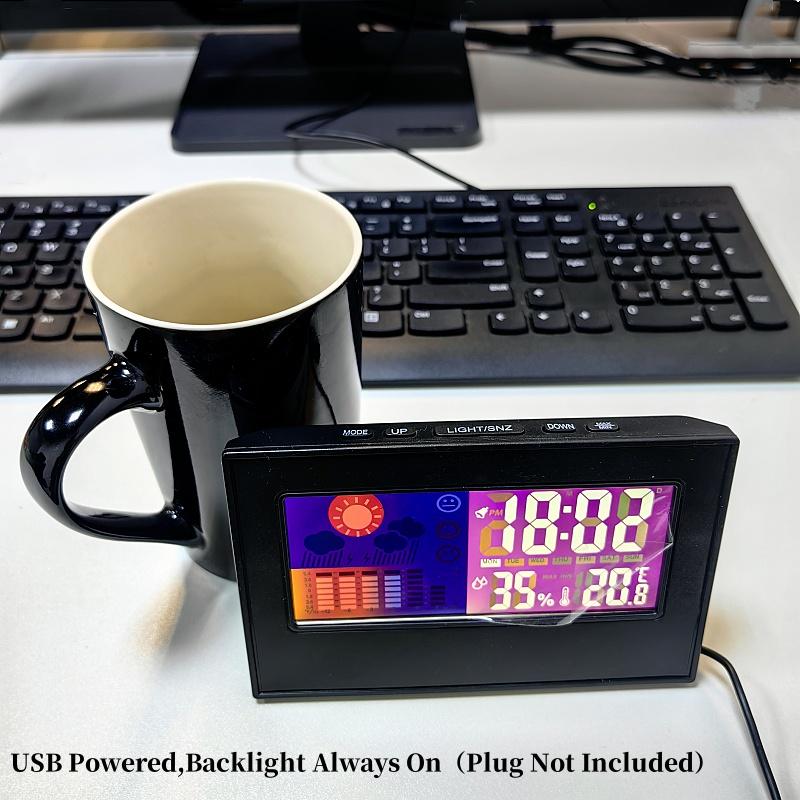 Voice Control Digital Weather Clock TEMP Humidity With Backlight Weather Forecst 12/24H Electronic LCD Clock With USB Cable