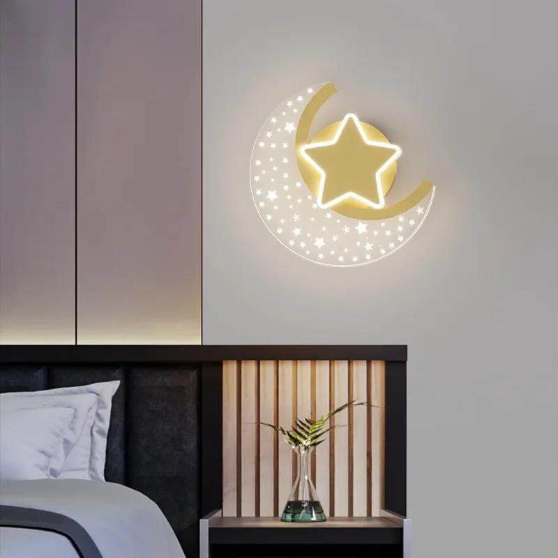 Cartoon Moon Star Wall Lamp For Children Kids Room Acrylic Wall Lights Baby Sleeping Night Lights Creative Home Deco Sconce