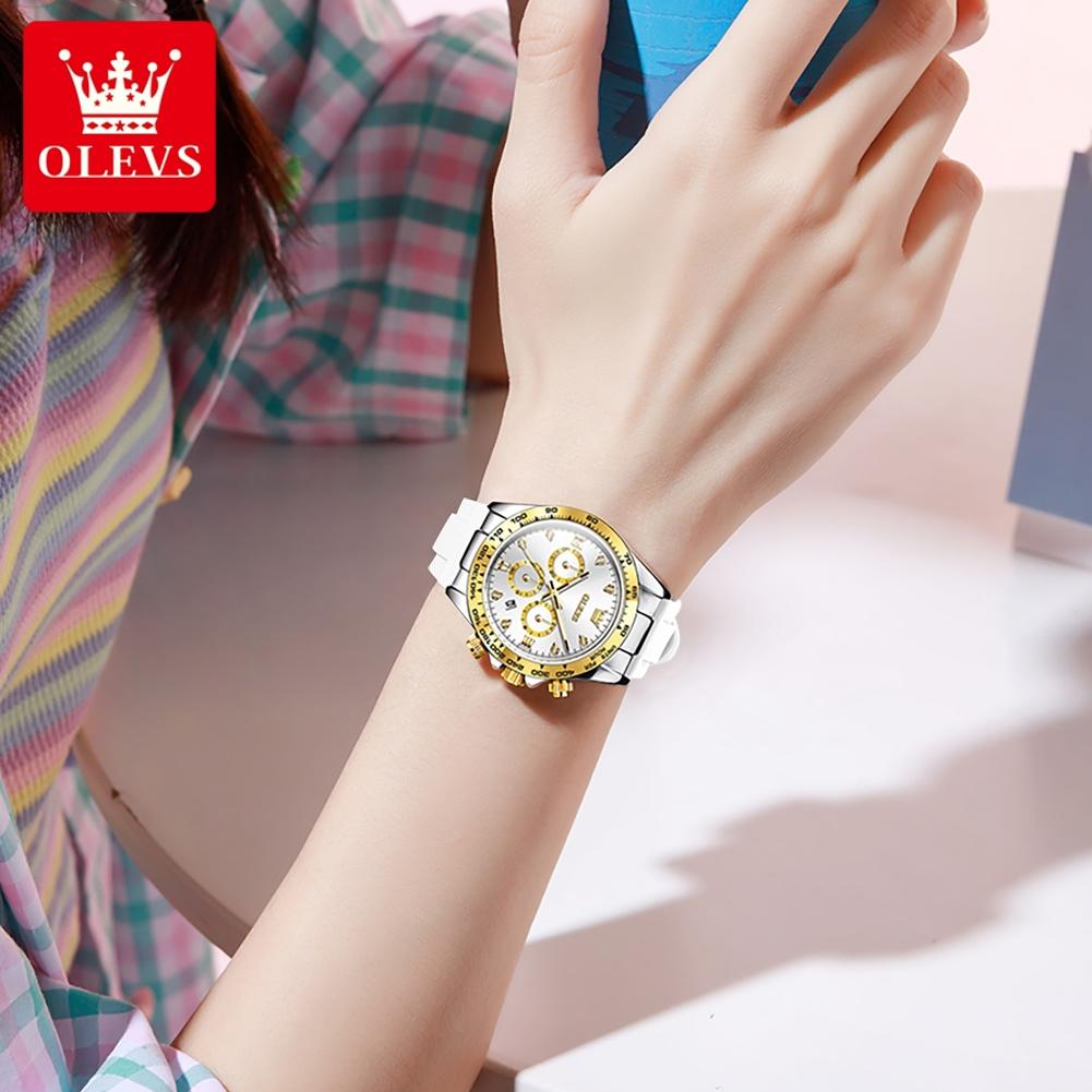OLEVS 5618 Women Watch Luxury Silicone Strap Multifunctional Chronograph Quartz Watch Waterproof Calendar Watches For Woman