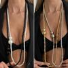 Simple Imitation Pearl Beaded Long Necklace, Fashionable Small Fragrant Style Ccb Round Beads Stacked With Sweater Chain