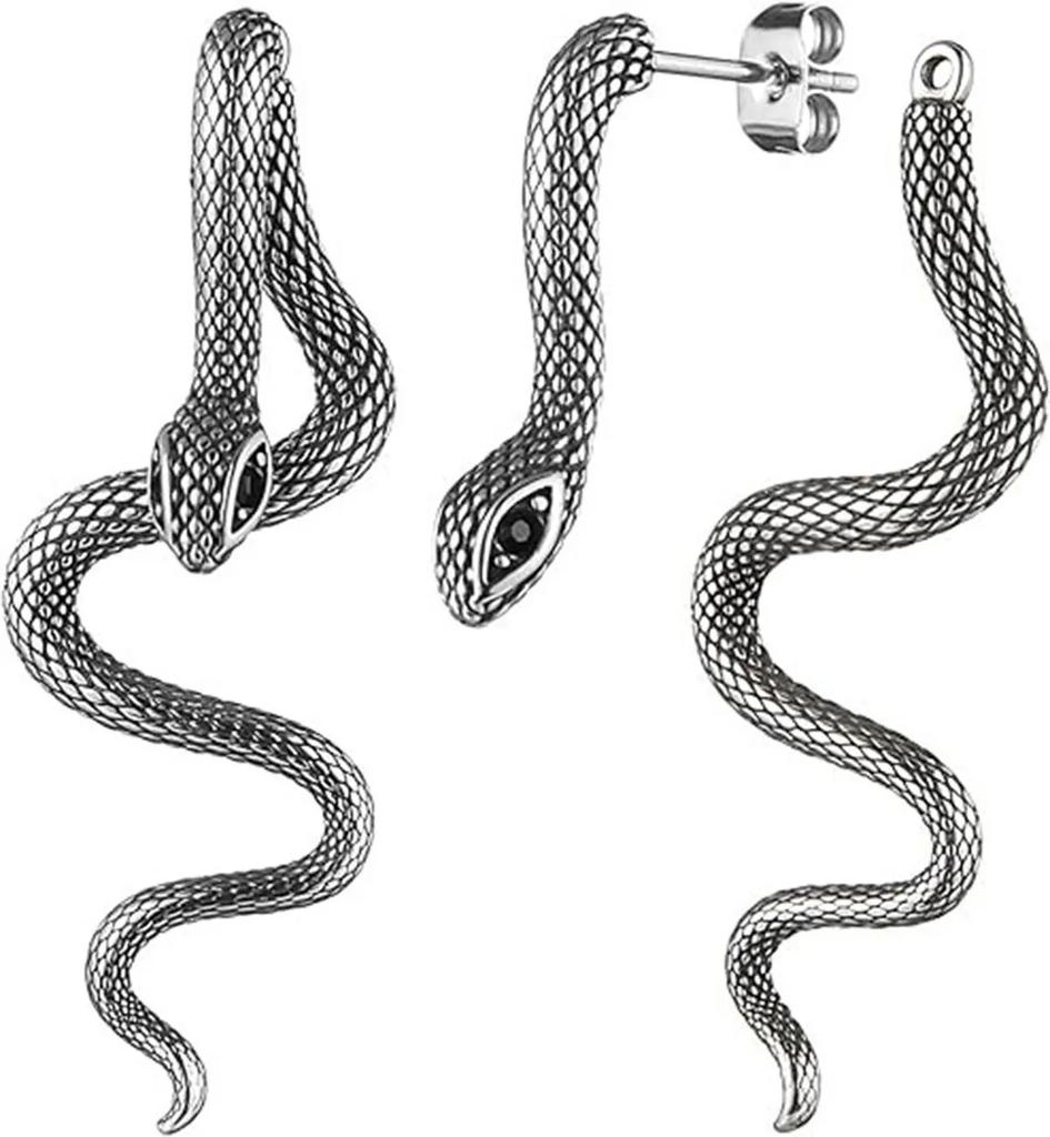 2024 New Gothic Snake Shape Earrings Detachable Texture Darkness Snake Long Earrings for Men Women Halloween Hiphop Jewelry Gift