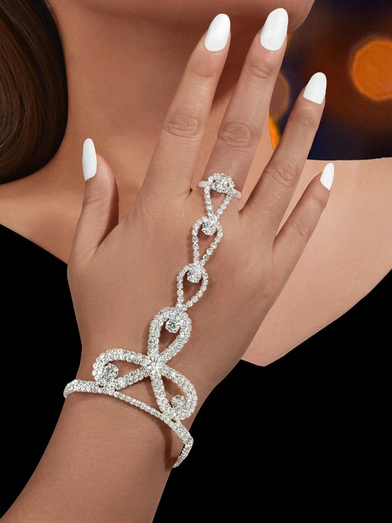 Cubic Zirconia Inlaid Sparkling Bangle Bracelet for Women , Fashion Jewelry Silver Tone