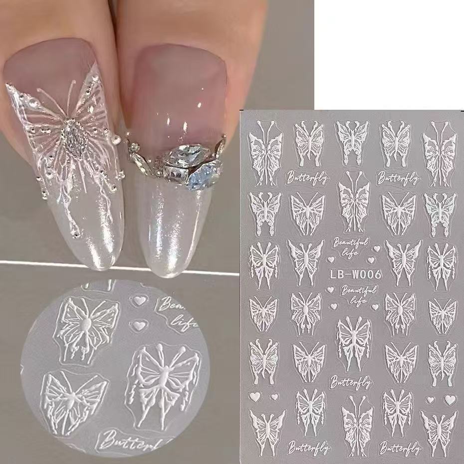 

Наклейки для маникюра Ins Жидкие Бабочка Полые Кружева Черные Белые Бабочка Трехмерные Тисненые Самоклеящиеся Наклейки T172 - Hollow Butterfly, White