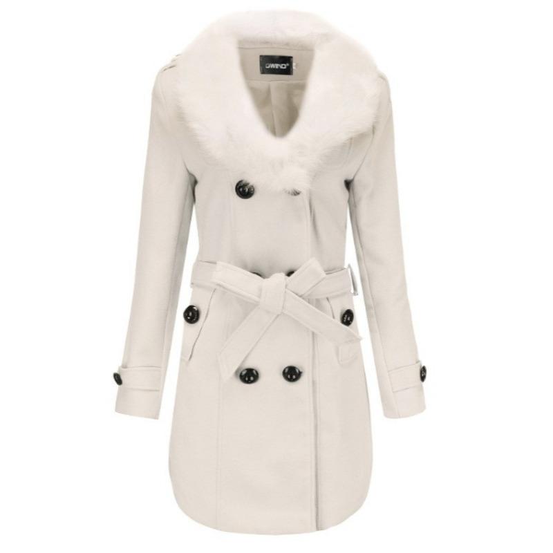 Podzimní a zimní dámský vlněný kabát střední a dlouhý korejská verze vlněný kabát s velkým kožešinovým límcem