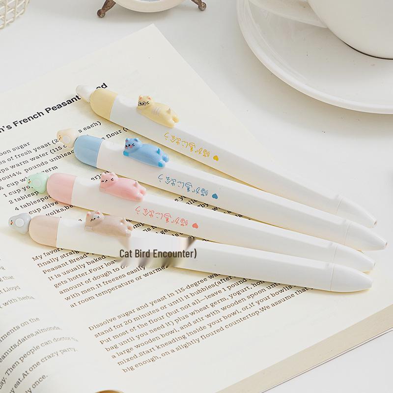 Магнитная ручка-кнопка Meow Story с птичкой: Быстросохнущая, высококачественная нейтральная ручка для домашних заданий. 0.5mm