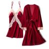 Women Winter Thick Flannel Velvet Pajamas Female Fall Sexy Lace Long-sleeved Suit with Corset Pads Sling Nightgown Robe Homewear