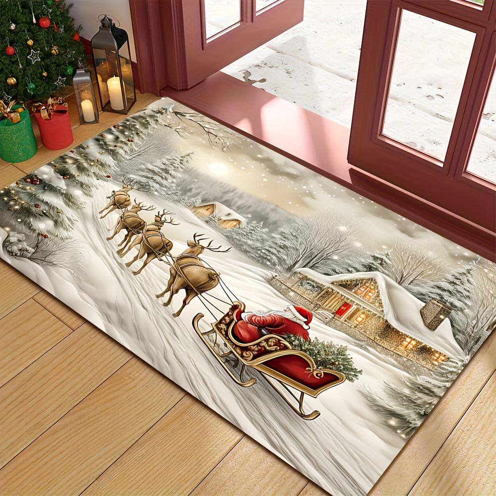 1Pcs Anti Fatigue Door Rugs, Santa Reindeer Sleigh Print Waterproof Non-Slip Thick Cushioned Door Mat Heavy Duty Comfort Standing Mat for Door