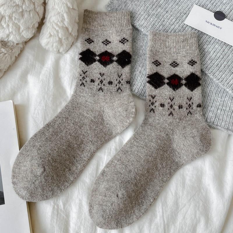 

Женские носки до середины икры ромбовидной вязки, темно-серые шерстяные носки для осени и зимы, теплые и толстые женские носки 1 pair хаки