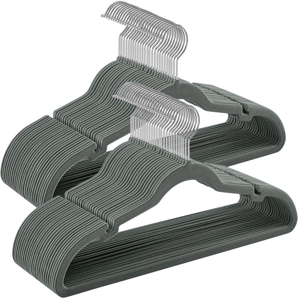 SONGMICSHOME Velvet Clothes Hangers 30/50 Pack Non-Slip with Shoulder Notches Pants Bar 360° Swivel Hook for Suit Storage