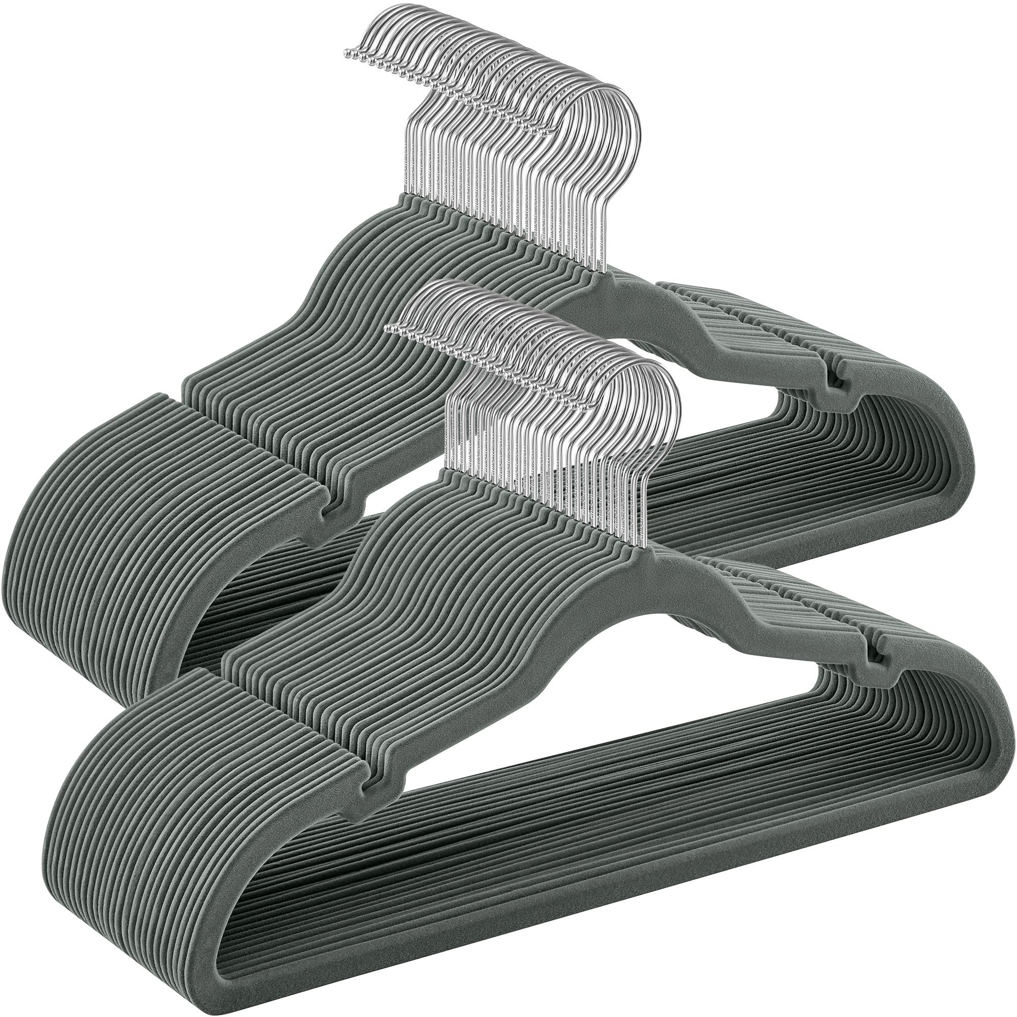 

SONGMICSHOME Вельветовые вешалки для одежды 30/50 штук Нескользящие с плечевыми выемками Перекладина для брюк Вращающийся на 360° крючок для хранения костюмов 30 Pack серый