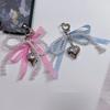 Blue Pink Lattice Ribbon Keychains Bowknot Pearls Heart Bag Pendant Elegant Beaded Keyring Y2k Sweet Korea Jewelry Accessories