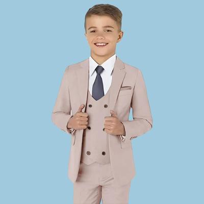 Traje Beige Para Niños Solapa de Pico Esmoquin de Boda Blazer Infantil Conjunto de Niño Chaqueta Pantalón Chaleco 3 Piezas Fiesta Formal