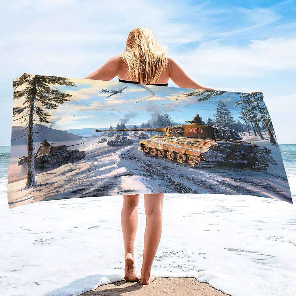 Beach Towel Oversized,Thick Sand Free Microfiber Beach Towel Tank Print, Super Absorbent Quick Dry Swim Beach Towels for Men,Boy