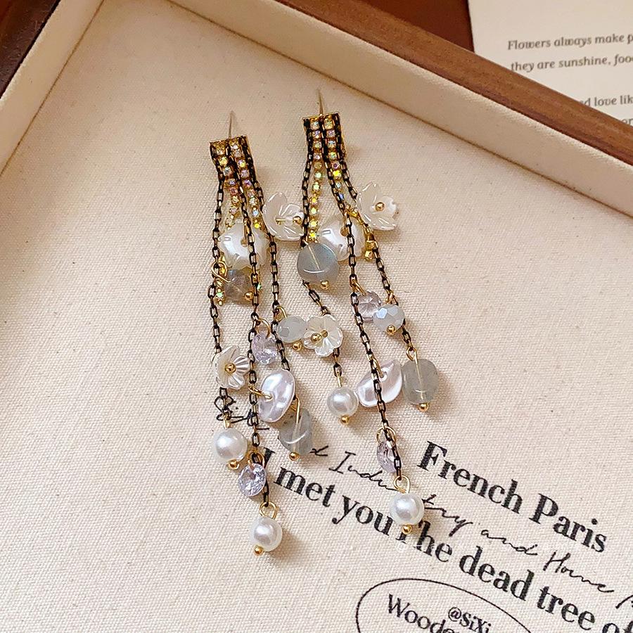 Silver Needle Resin Flower Tassel Earrings: Vintage, Versatile, Light Luxury Fashion Jewelry for Women