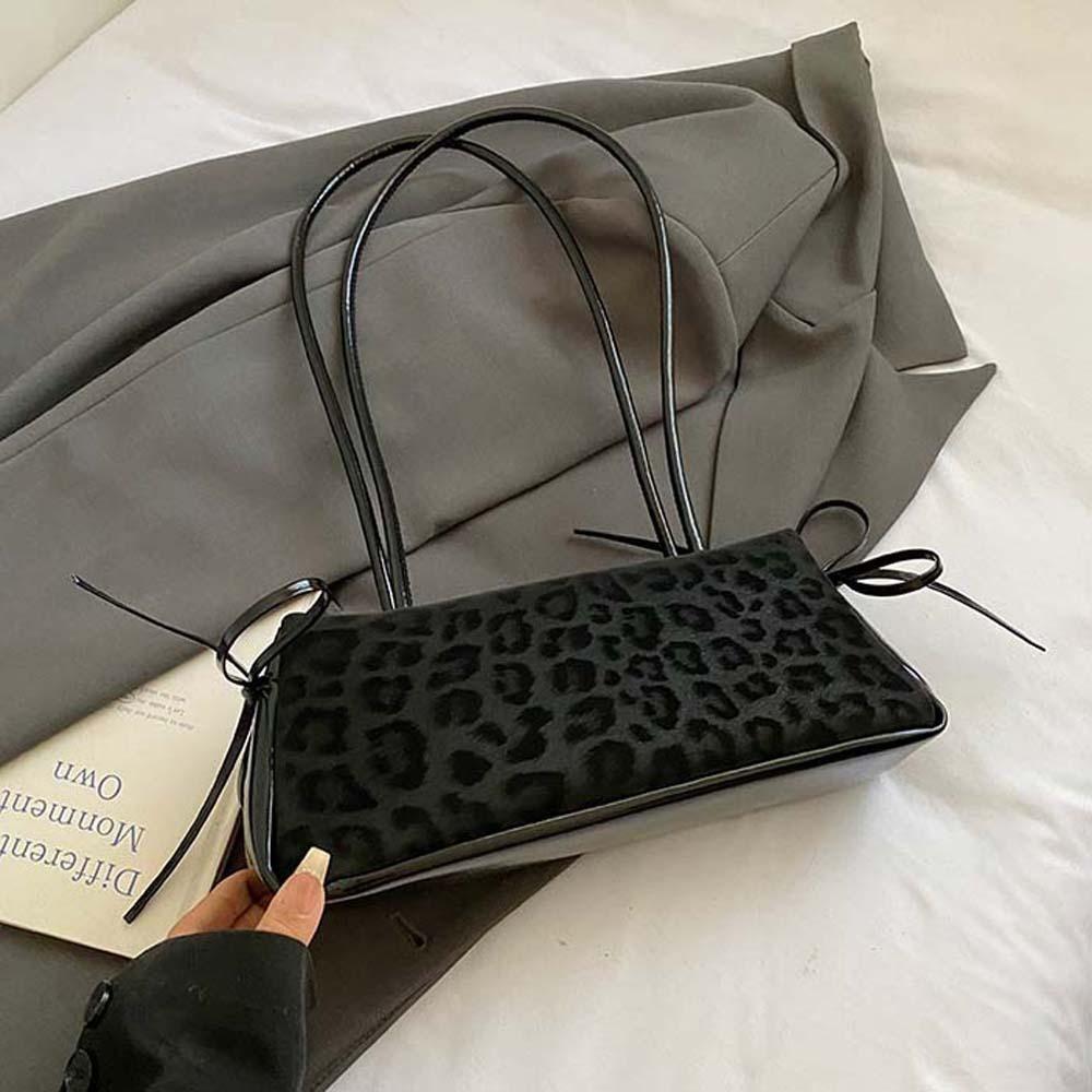 Sweet French Stick Handbag Bow Ribbon PU Shoulder Bag All-match Leopard Print Underarm Bags  Travel