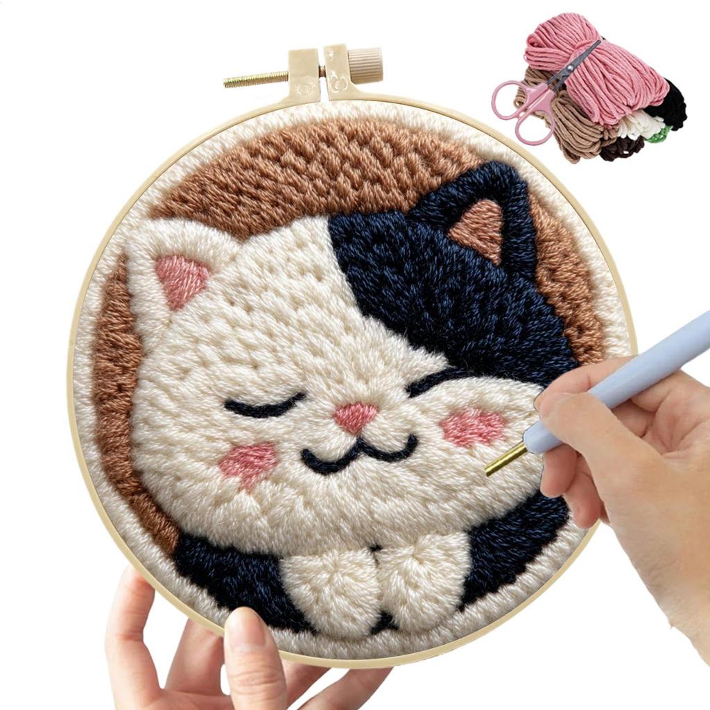 DIY Punch Needle Kits Embroidery beginner Rug Hooking Kit For Adults Beginners Handcraft Punch Needle Kits Cute Animals Decor