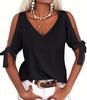 Women's Cold Shoulder V Neck T-Shirt Short Sleeve Loose Summer Cutout Blouse Top