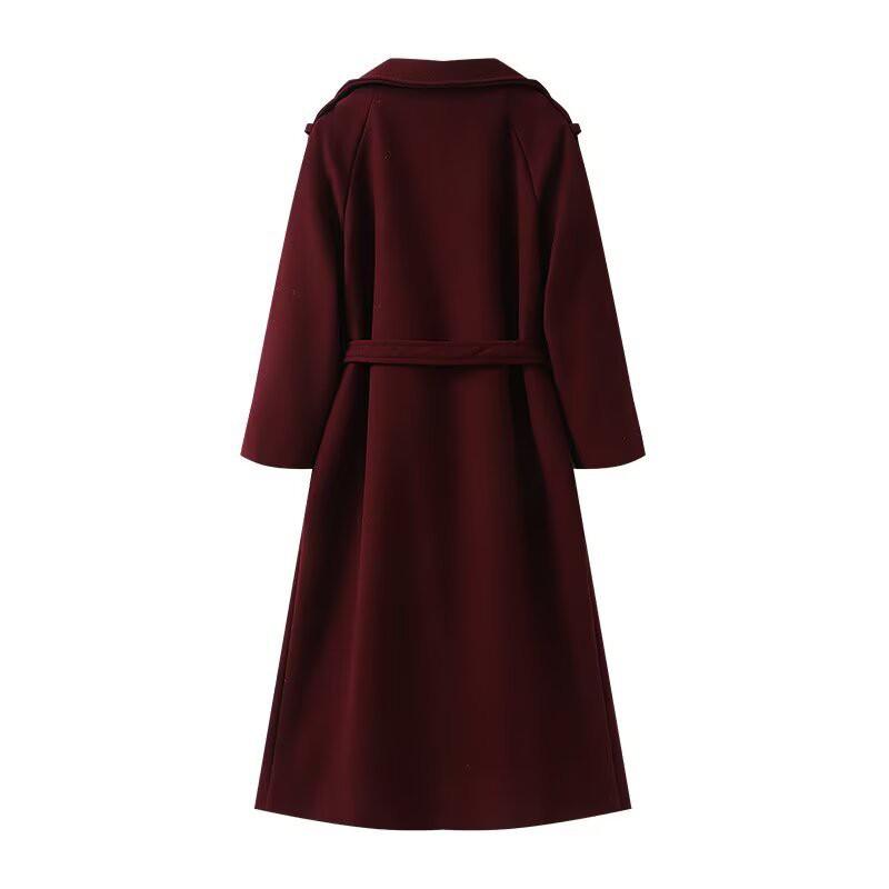 Womens Wool Blend Double-Breasted Trench Coat Classic Notched Collar Oversized Long Winter Outerwear