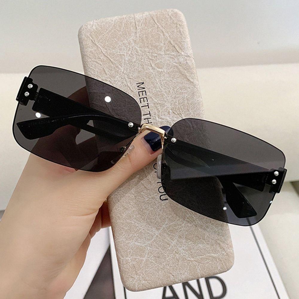 Korean Style Rimless Sunglasses Ins Style UV Protection Frameless Shades Gradient Lenses Rectangular Sun Glasses for Women & Men