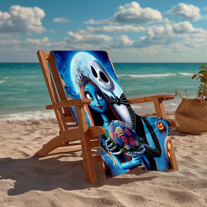 Ultra-Soft Beach Towel with The Nightmare Before Christmas Theme,Ideal for Pool - Camping, Diving - Perfect Travel Essential, Vibrant Beach Towel.