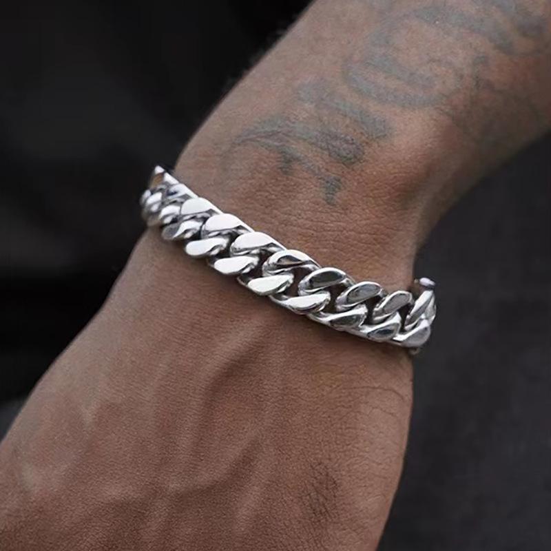 Men s Stainless Steel Bracelet Cuban Chain 9mm Wide Chain Bracelet for Men Gold Copper Men and Women Zircon Gift 18cm