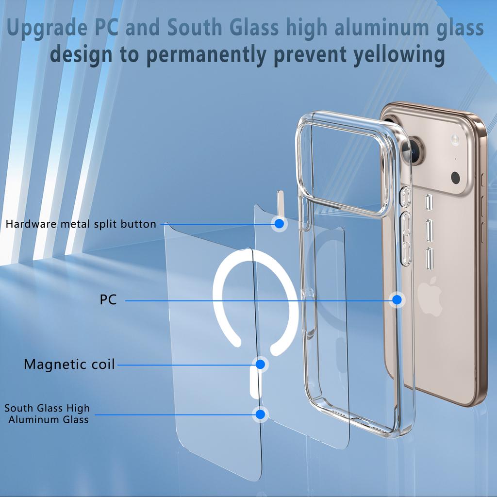 Tempered Glass Transparent for Phone Case for For Iphone 17 Pro Max 17 Air Non-Yellowing Clear Hard PC Bumper Cover