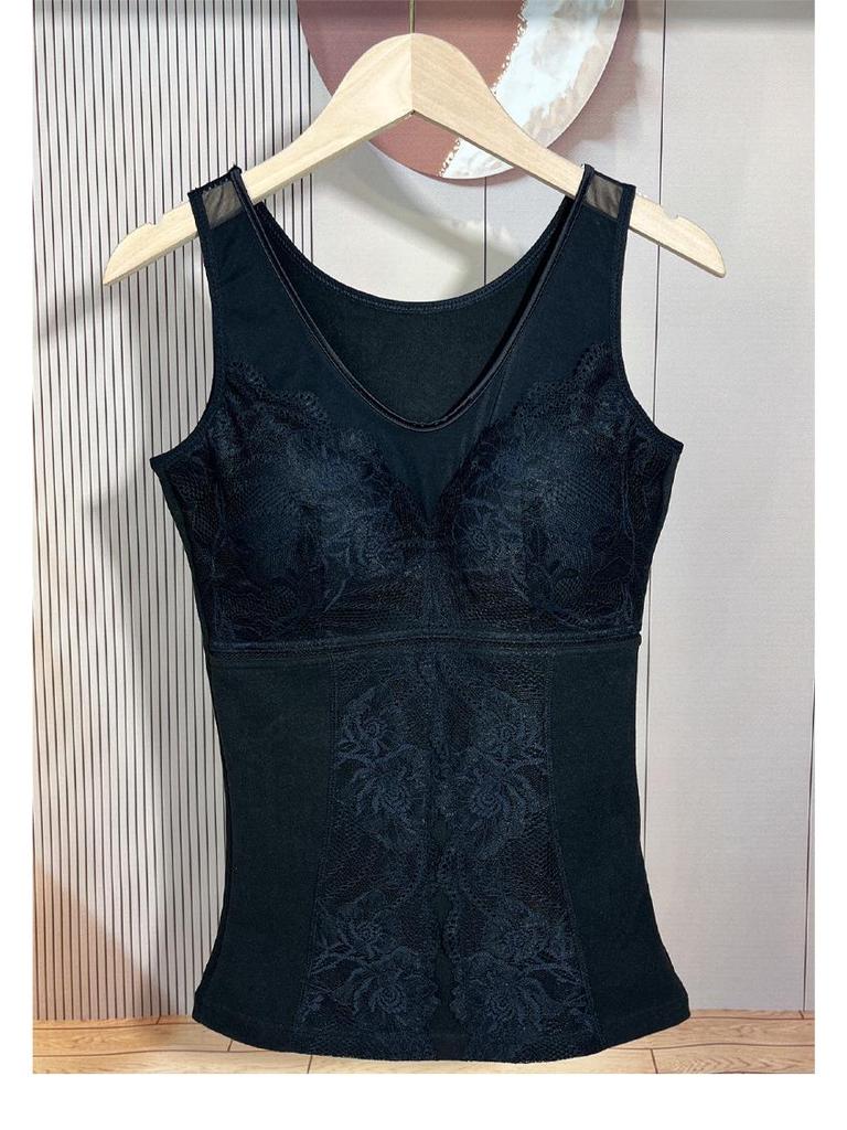 Damski dopasowany top na ramiączkach z podszewką polarową wyszczuplający z wbudowanym biustonoszem - Styl jesień/zima 2025