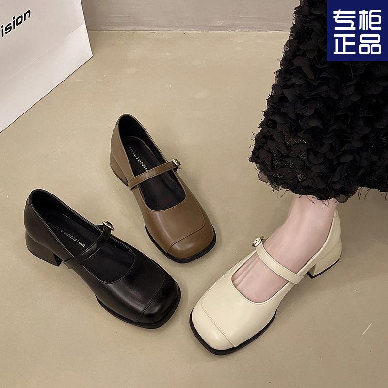 

Mary retro leather shoes new spring and autumn skirt single shoes square head shallow mouth shoes 35 чорний