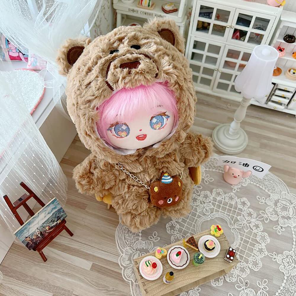 niannyyhouse 20cm Plush Toy Clothes, Bear Jumpsuit, Dress-Up Cotton Doll Clothes (Brown)