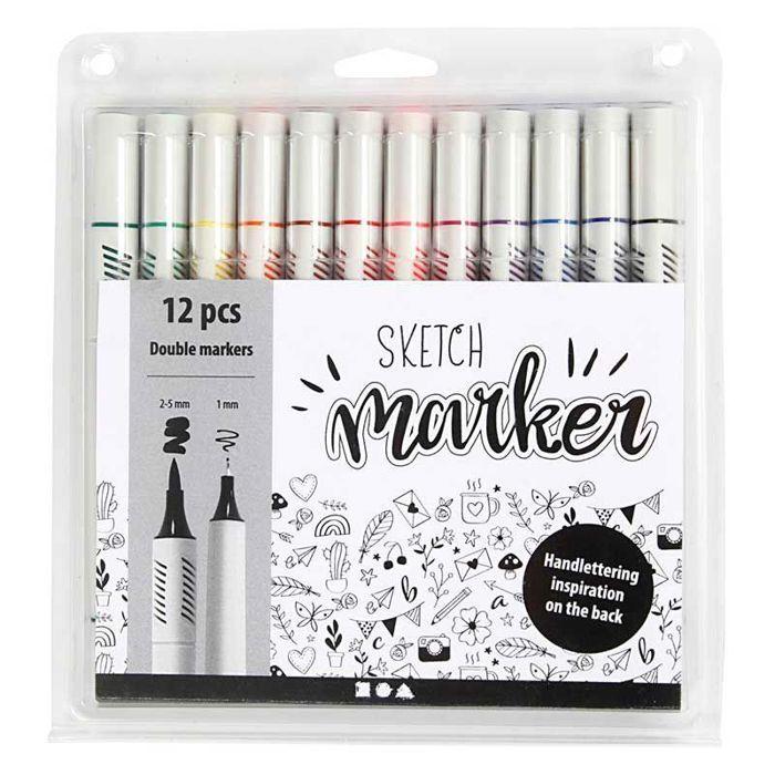 Stylo feutre - INCONNUE - Double pointe - 1 mm et 2/5 mm - 12 couleurs