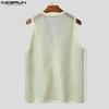 INCERUN Men V Neck Sleeveless Buttons Up Hollow Beach Tank Tops