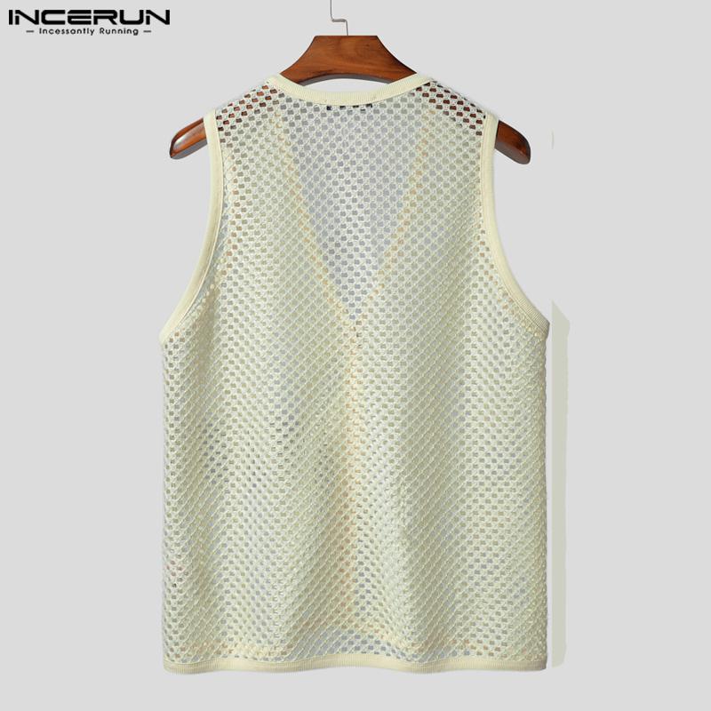INCERUN Men V Neck Sleeveless Buttons Up Hollow Beach Tank Tops