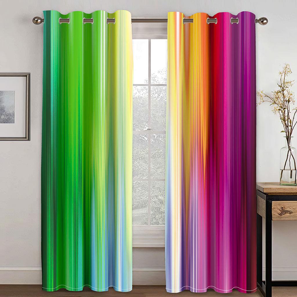 Regenbogen-gestreifte Vorhänge, farbenfrohe, lebendige vertikale Streifen, 3D-Druckmuster, Vorhänge für Wohnzimmer, 2-teiliges Set
