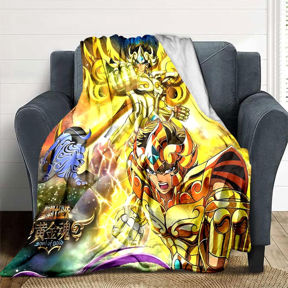 Gold Saint Sagittarius Armor Flannel Blanket Super Soft Warm Cozy Blanket for Sofa Bed Office Travel All‑Season Home Decor Gift
