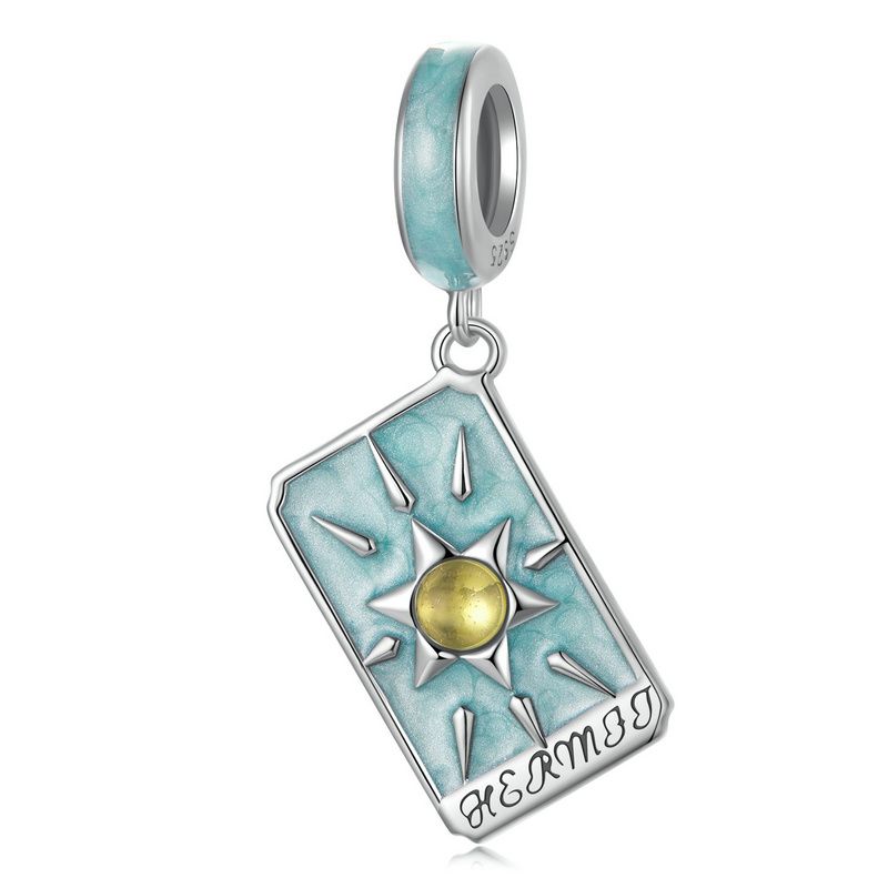 WOSTU 925 Silver Colorful Tarot Cards Charm Pendent Magic Star Moon Sun Lover Bead Fit DIY Bracelet Necklace Women Gift