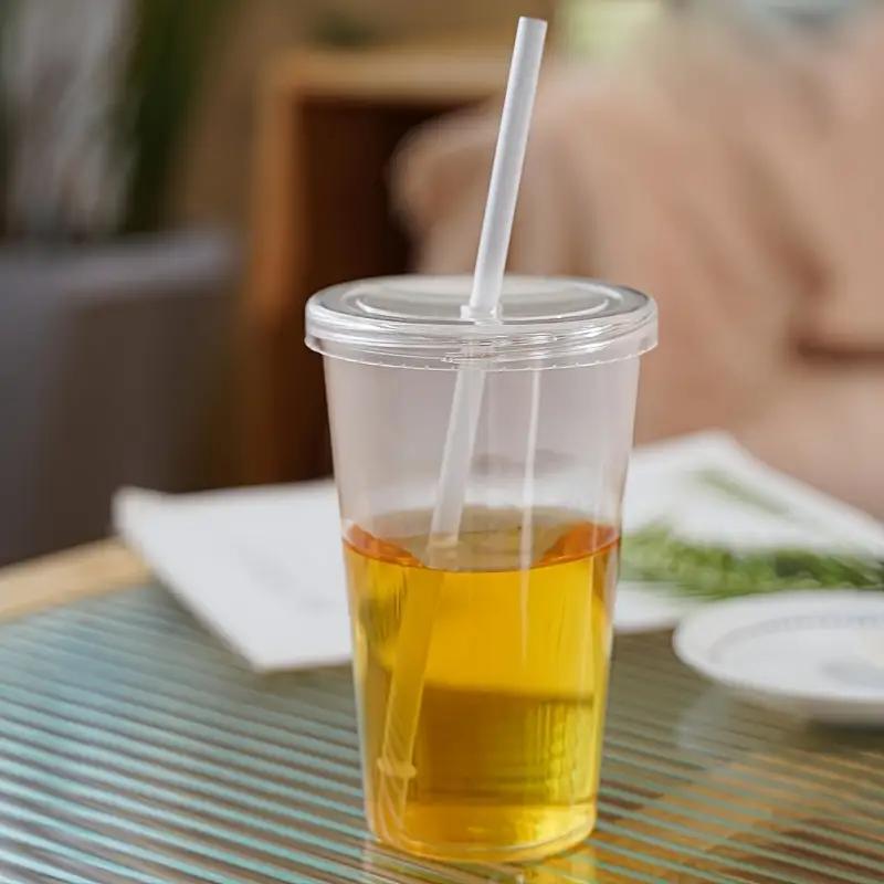 3 szt. Wielokrotnego użytku Jednowarstwowy Przezroczysty Plastikowy Kubek do Picia Butelka na Wodę z Pokrywką Słomką Outdoorowy Napój Kubek na Herbatę Mleko Kawę Narzędzia