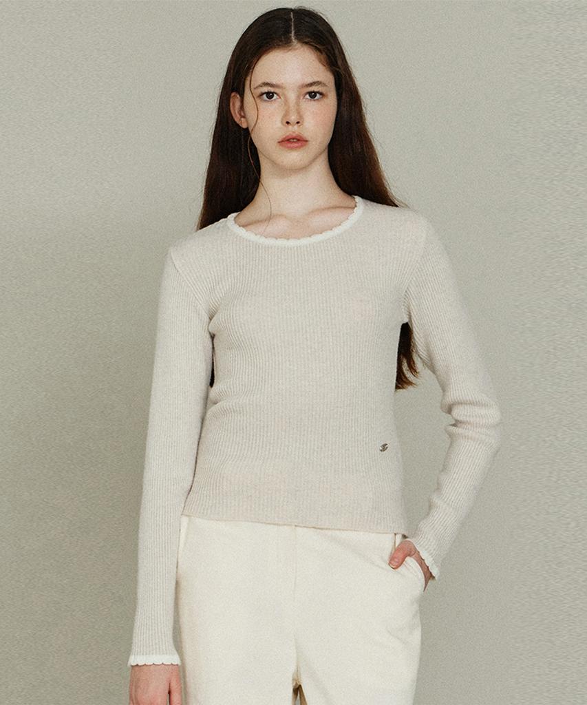 ITOV SEOUL Lambswool Scallop Slim Knit Ot
