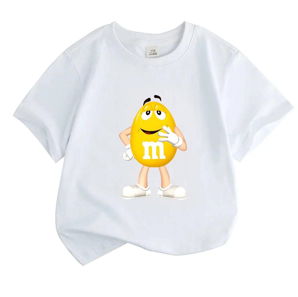 Kids Boys Girls Crew Neck Short Sleeve T-Shirt, 100% Cotton Casual Funny Yellow Smiling Round Character Printed Tees for Children Daily Wear Summer So
