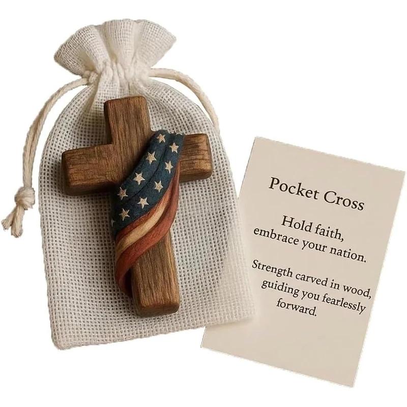 Wooden Commemorative Token Pocket Hug Inspirational Christian Pocket Hug Set With Patriotic Faith Token Wooden Gifts For Faith