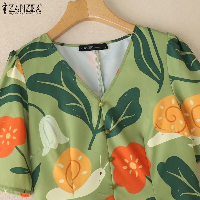 ZANZEA Women Summer V-Neck Boho Print Casual Short Sleeve Dress