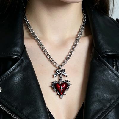 Y2K Gothic Punk Cross Clavicle Chain, Vintage Love Bow Pendant Necklace Fashion Dark Jewelry for Women Daily Holiday Gift