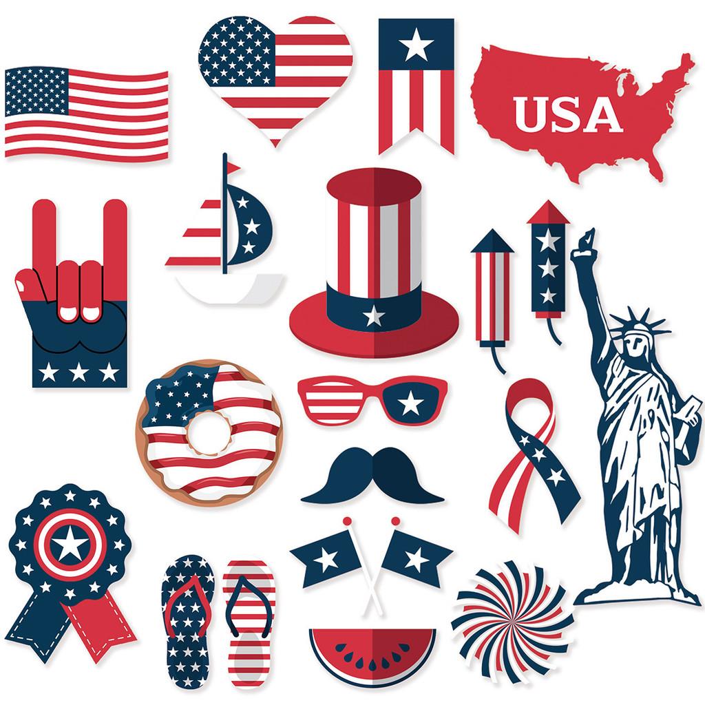 American Independence Day Photo Props Set With 20 Paper Party Decorations For Celebrations