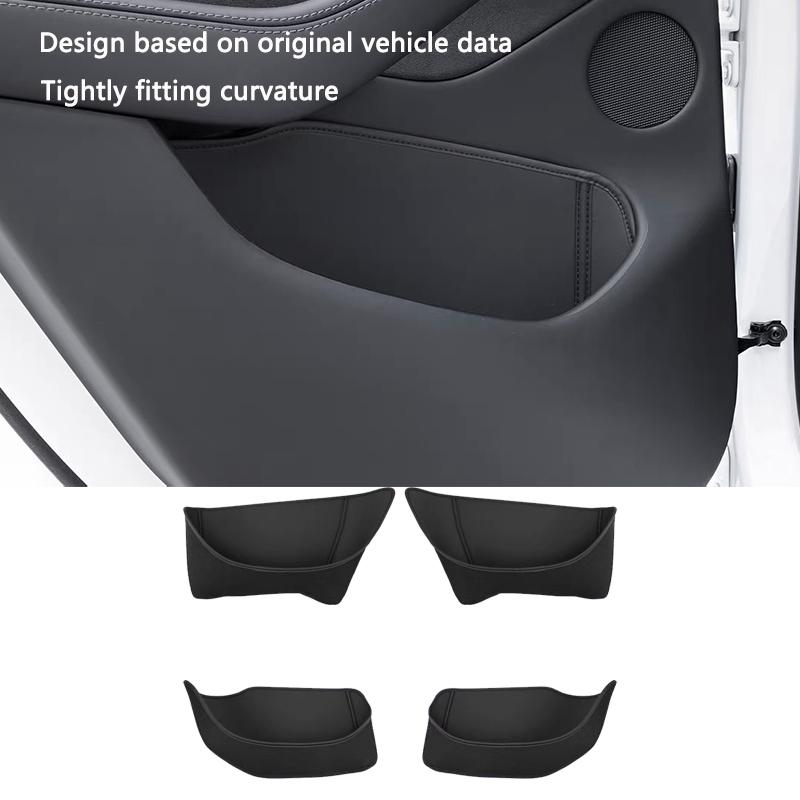 Car Door Side Storage Box For Tesla Model Y Juniper Leather Full Cover Front Rear Door Handel Pocket Organizer Tray Accessories
