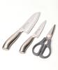 Yakusel Knife Premio All Stainless Steel Santoku Paring and Kitchen Scissors 3-Piece Set Knife, Knife,