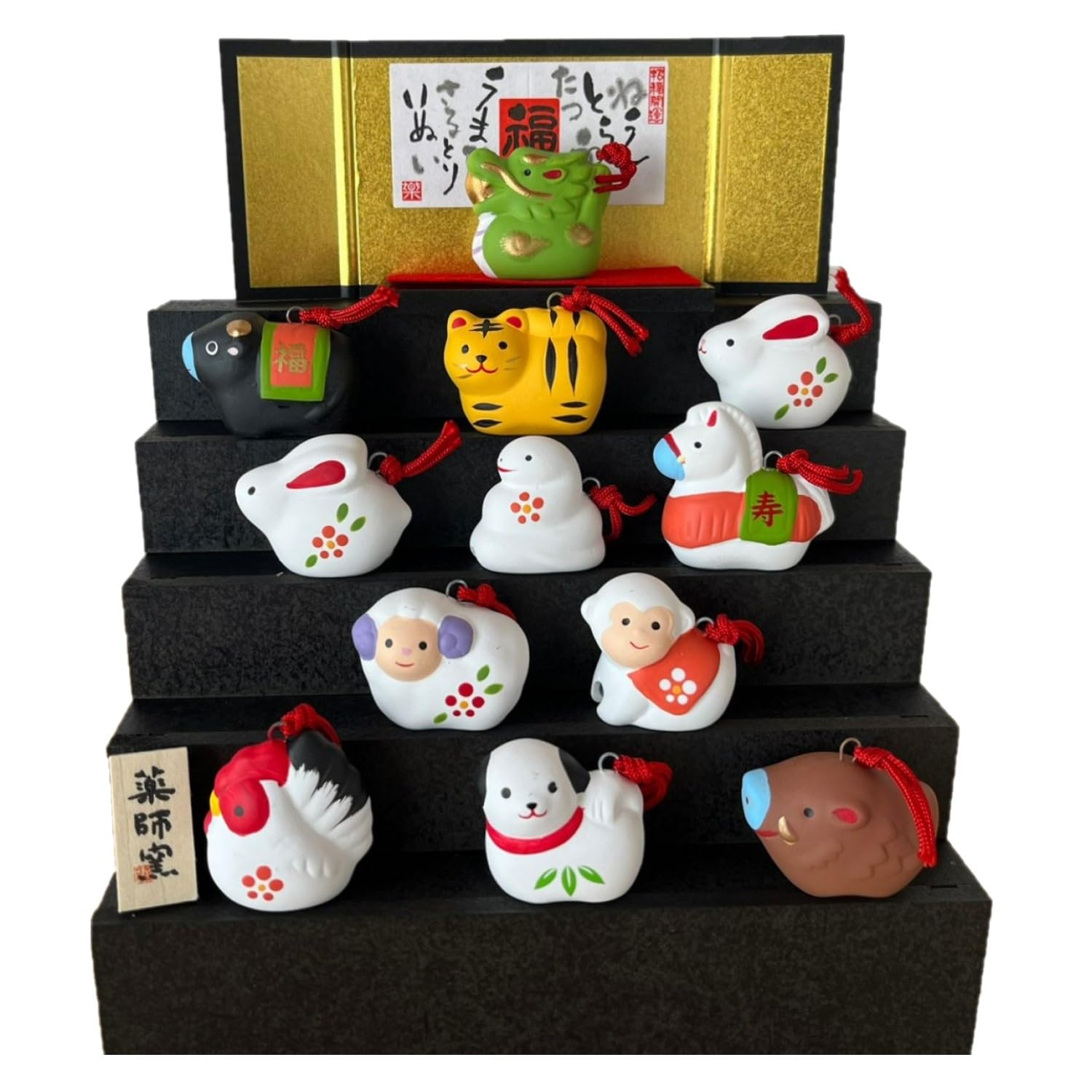 

Yakushigama Zodiac Nishiki-sai Good Luck Celebration Zodiac Tiered Display (Clay Bell, Small)