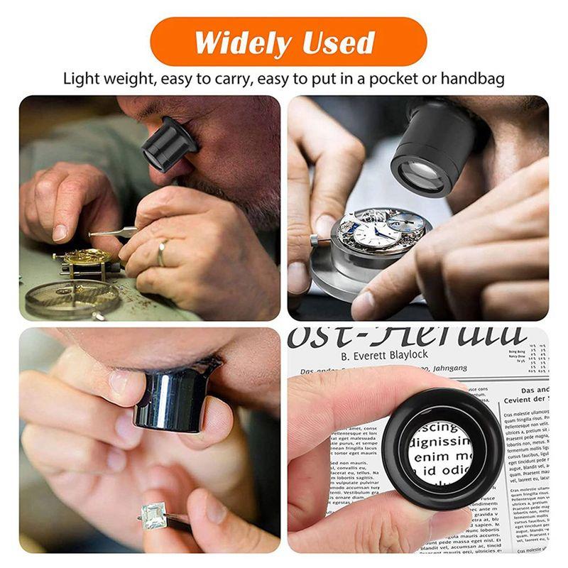 A84E-12PCS Loupe Eyeglass Magnifiers Set 5X 10X 15X 20X Watch Repair Loupe Magnifier Set Magnifying Glass For Watch Jewellery