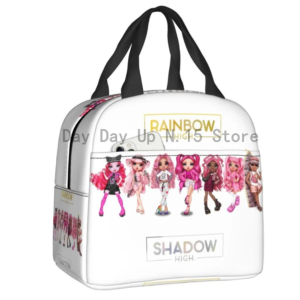Rainbow High Insulated Lunch Bag for Outdoor Picnic Cartoon Anime Tv Portable Thermal Cooler Lunch Box Women Kids