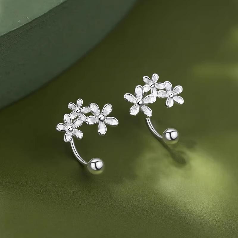 

2025 High-End 925 Silver Needle Flower Screw Stud Earrings for Women