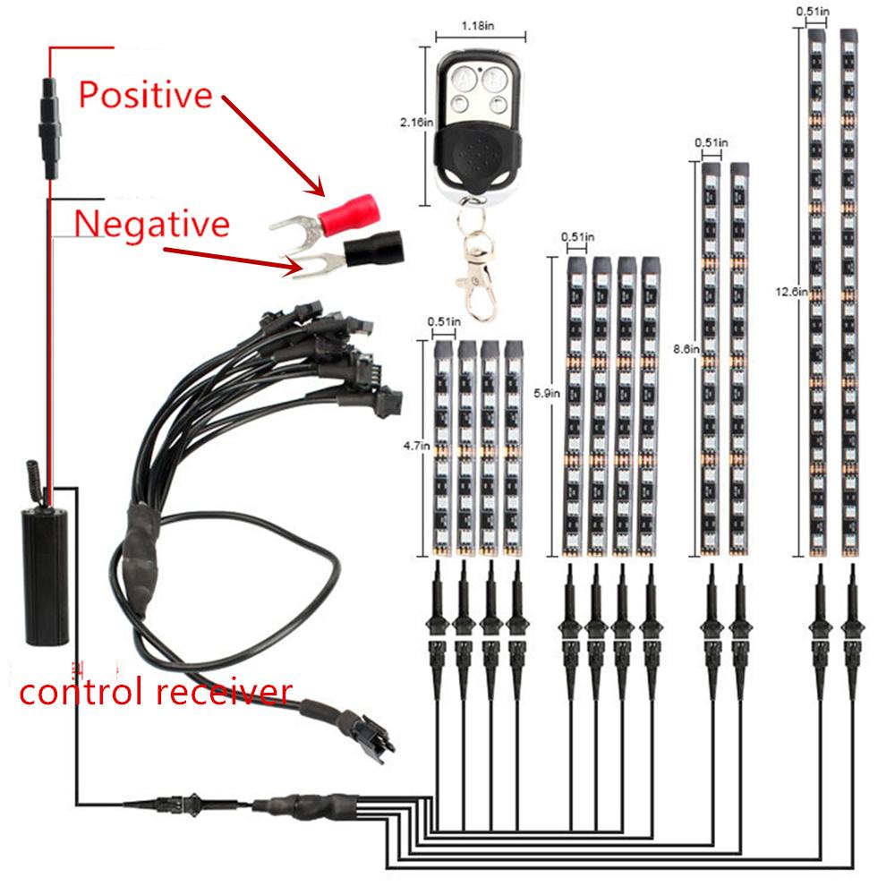 12X Rgb Neon Led Strip Kit For Motorcycles And Scooters With Bottom Light, Dc12V, Universal