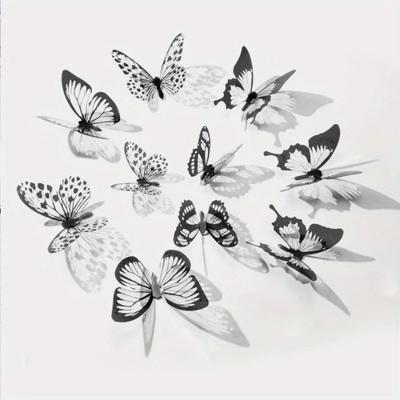 2set 3D Simulation Black and White Plastic Butterfly Wall Sticker Double-sided Tape Bedroom Living Room Wall Sticker